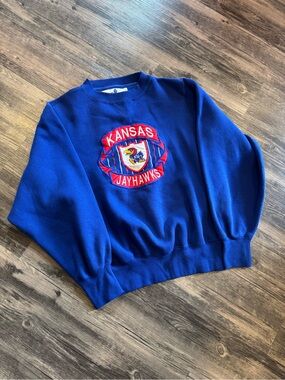 Vintage Embroidered Kansas Jayhawks Blue Crewneck College Size M